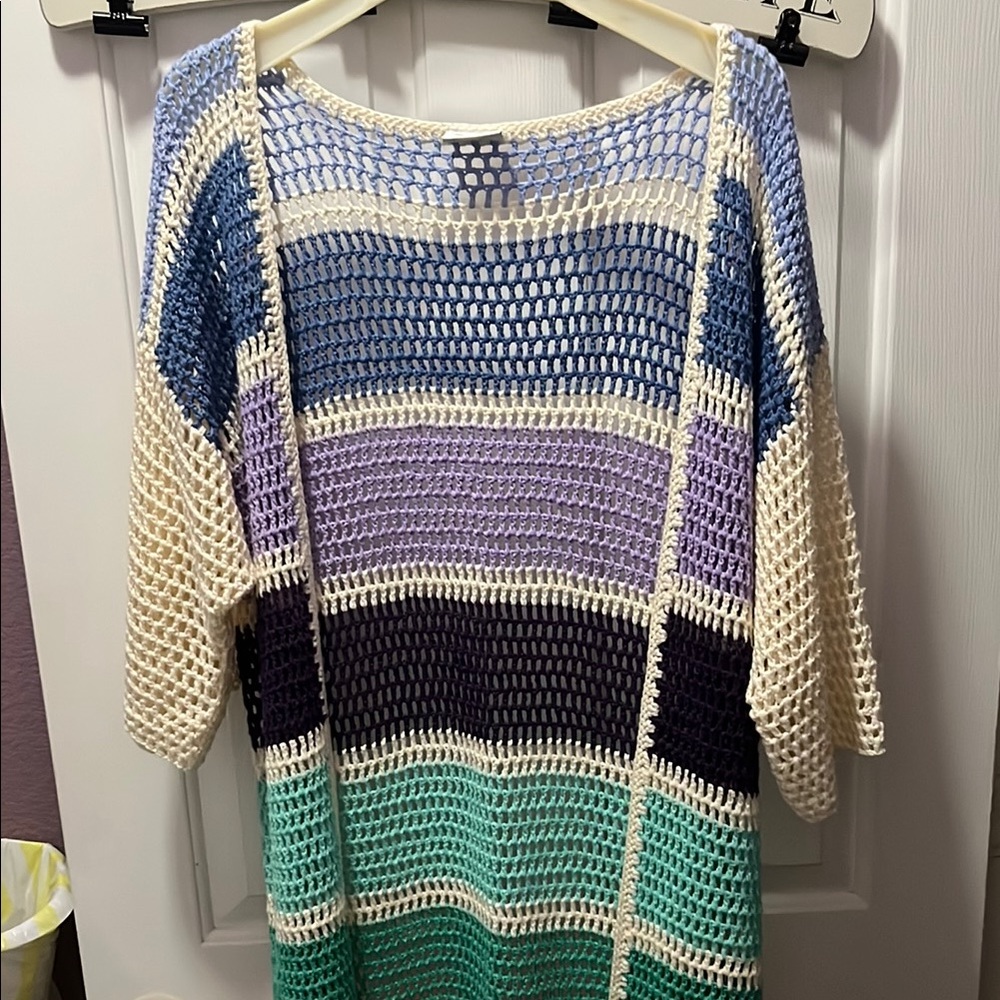 Anna & Ava Cream and Blue Striped Cardigan with Relaxed Fit
